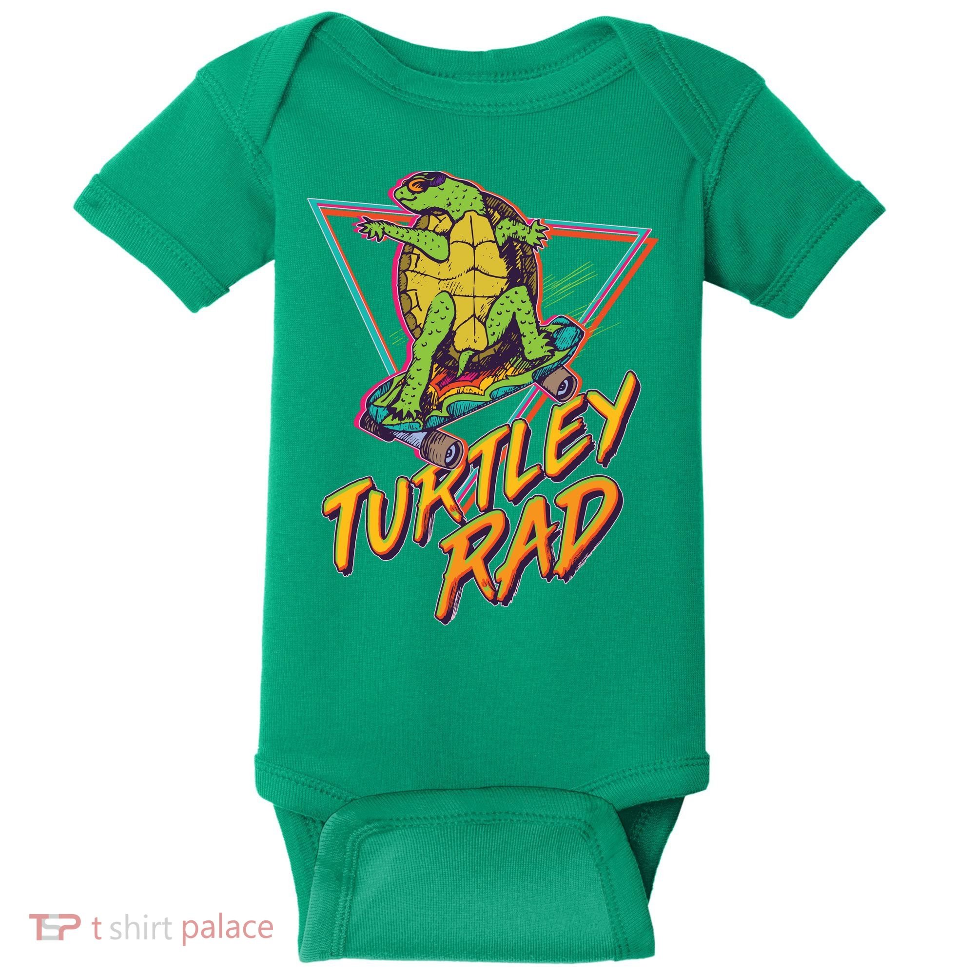 Funny Retro 80's Turtley Rad Skateboarding Turtle Baby Bodysuit