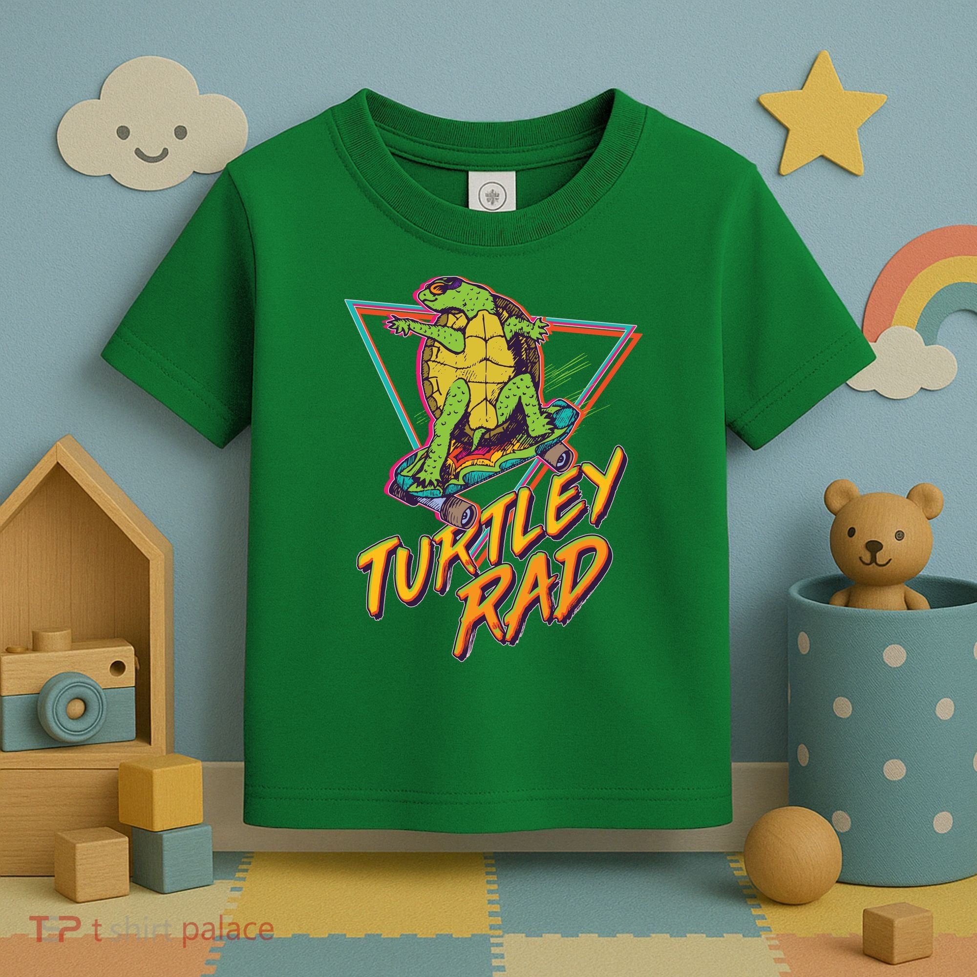 Funny Retro 80's Turtley Rad Skateboarding Turtle Toddler T-Shirt