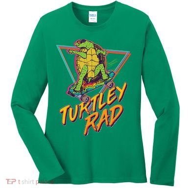 Funny Retro 80's Turtley Rad Skateboarding Turtle Women's Long Sleeve Shirt