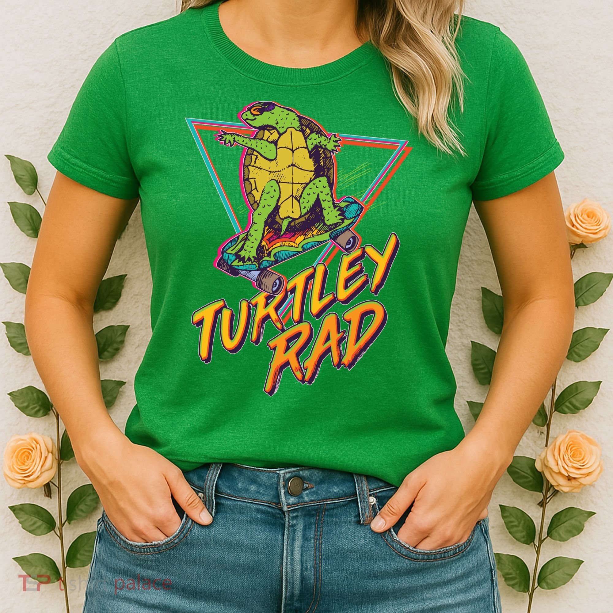 Funny Retro 80's Turtley Rad Skateboarding Turtle Women's T-Shirt