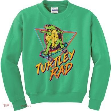Funny Retro 80's Turtley Rad Skateboarding Turtle Kids Sweatshirt