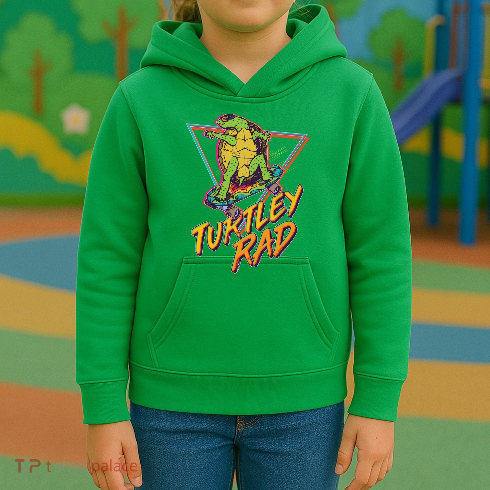 Funny Retro 80's Turtley Rad Skateboarding Turtle Kids Hoodie