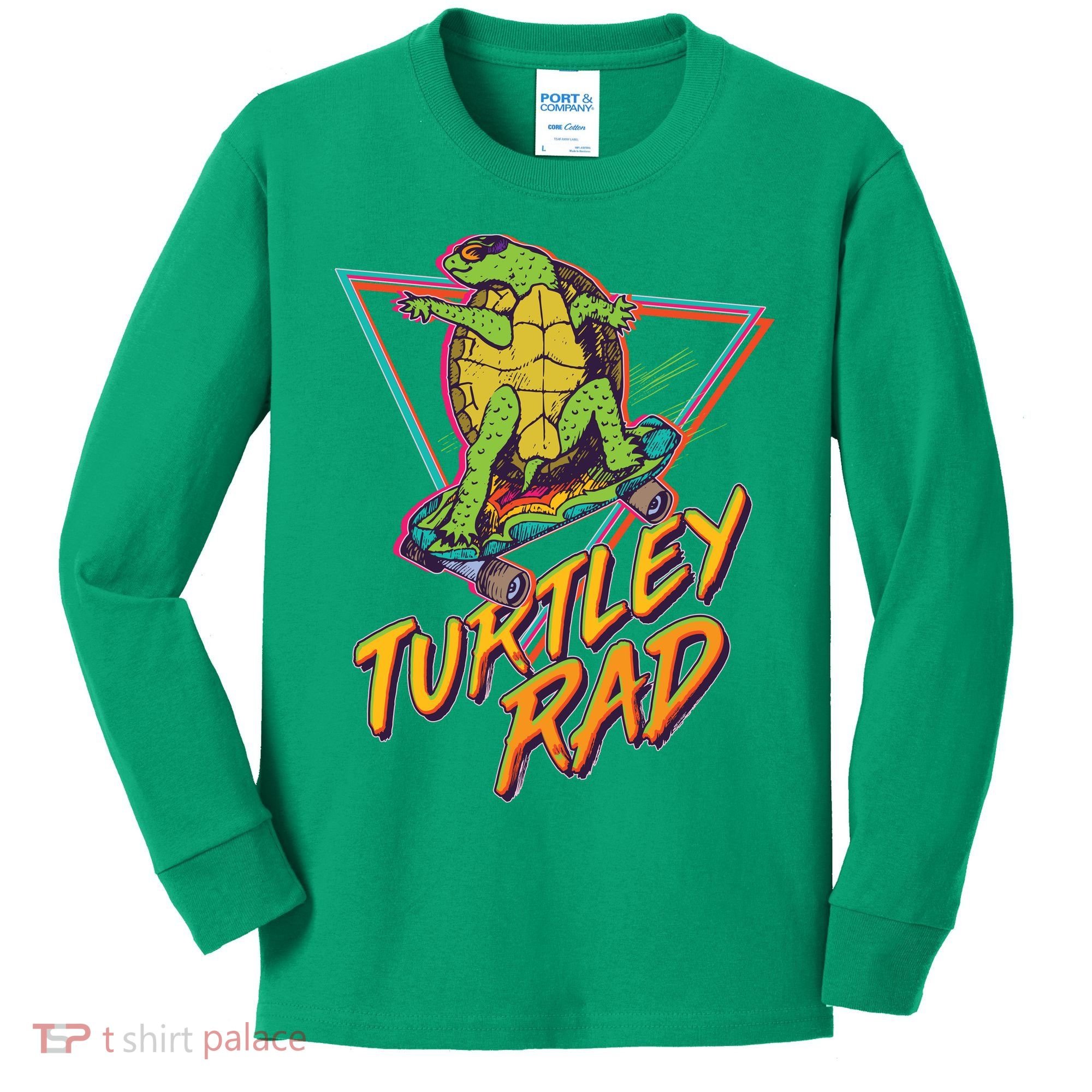 Funny Retro 80's Turtley Rad Skateboarding Turtle Kids Long Sleeve Shirt