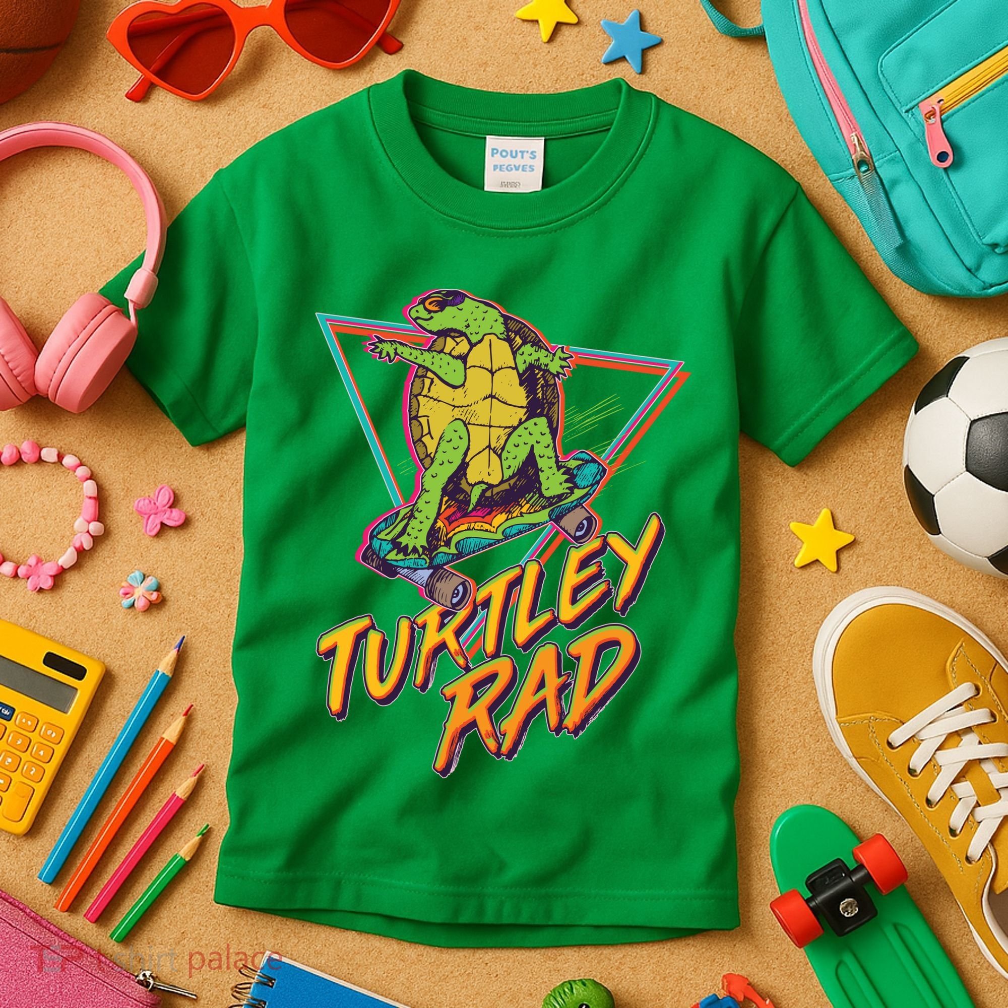 Funny Retro 80's Turtley Rad Skateboarding Turtle Kids T-Shirt