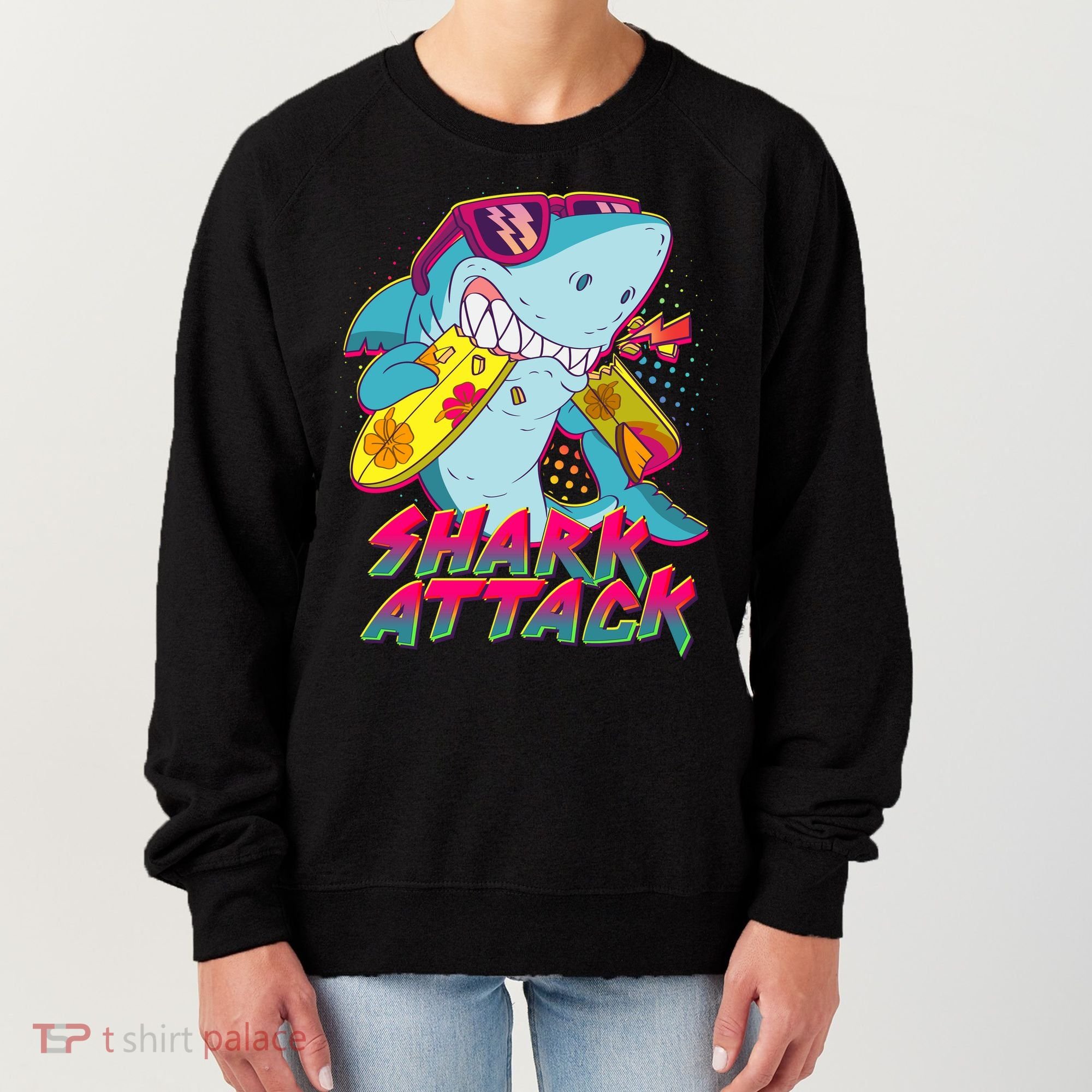 Funny Retro 80s Shark Attack Women's Sweatshirt