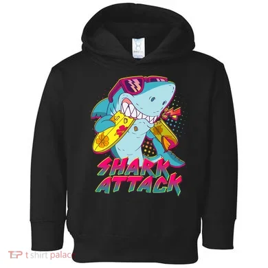 Funny Retro 80s Shark Attack Toddler Hoodie
