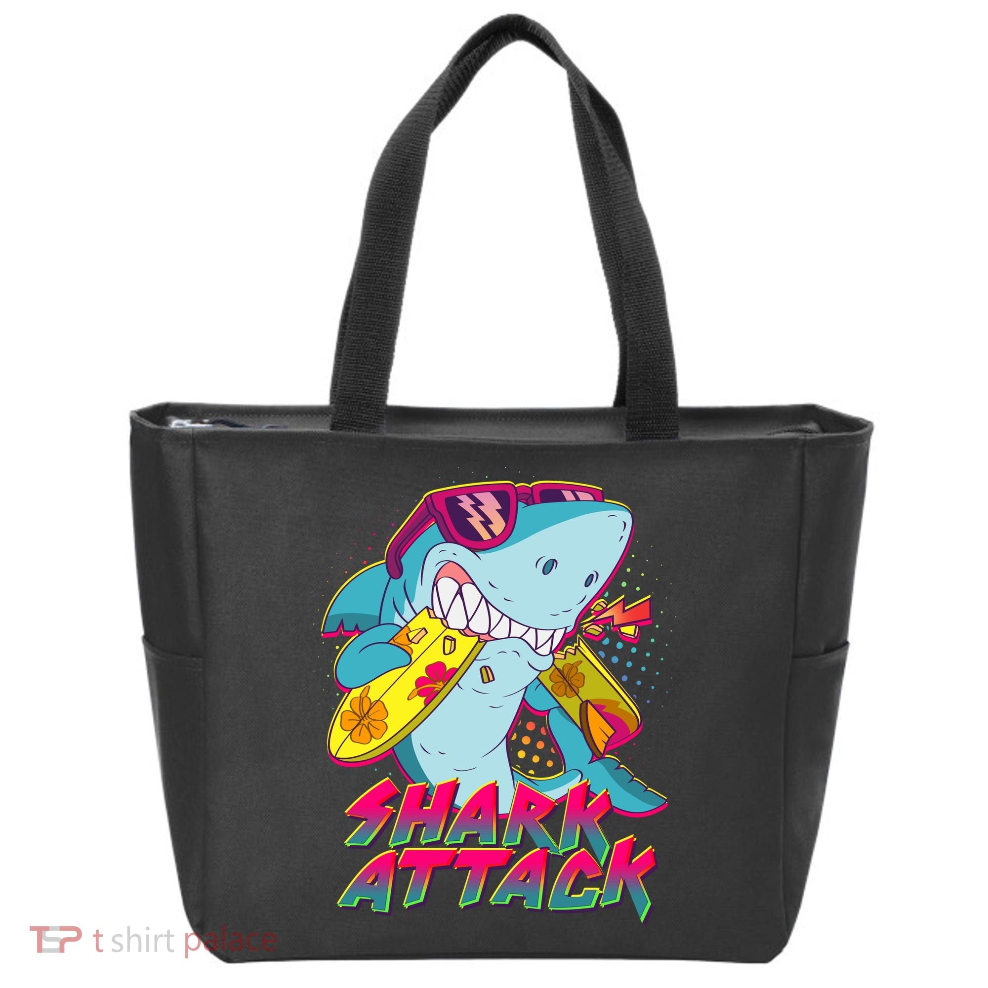 Funny Retro 80s Shark Attack Tote Bag
