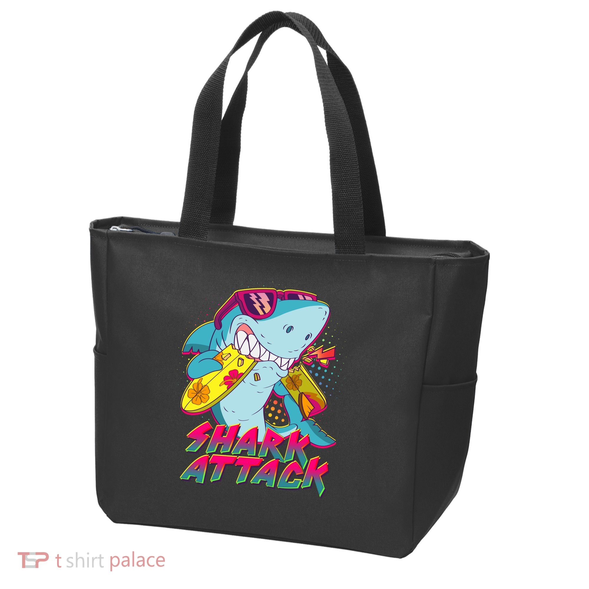 Funny Retro 80s Shark Attack Tote Bag