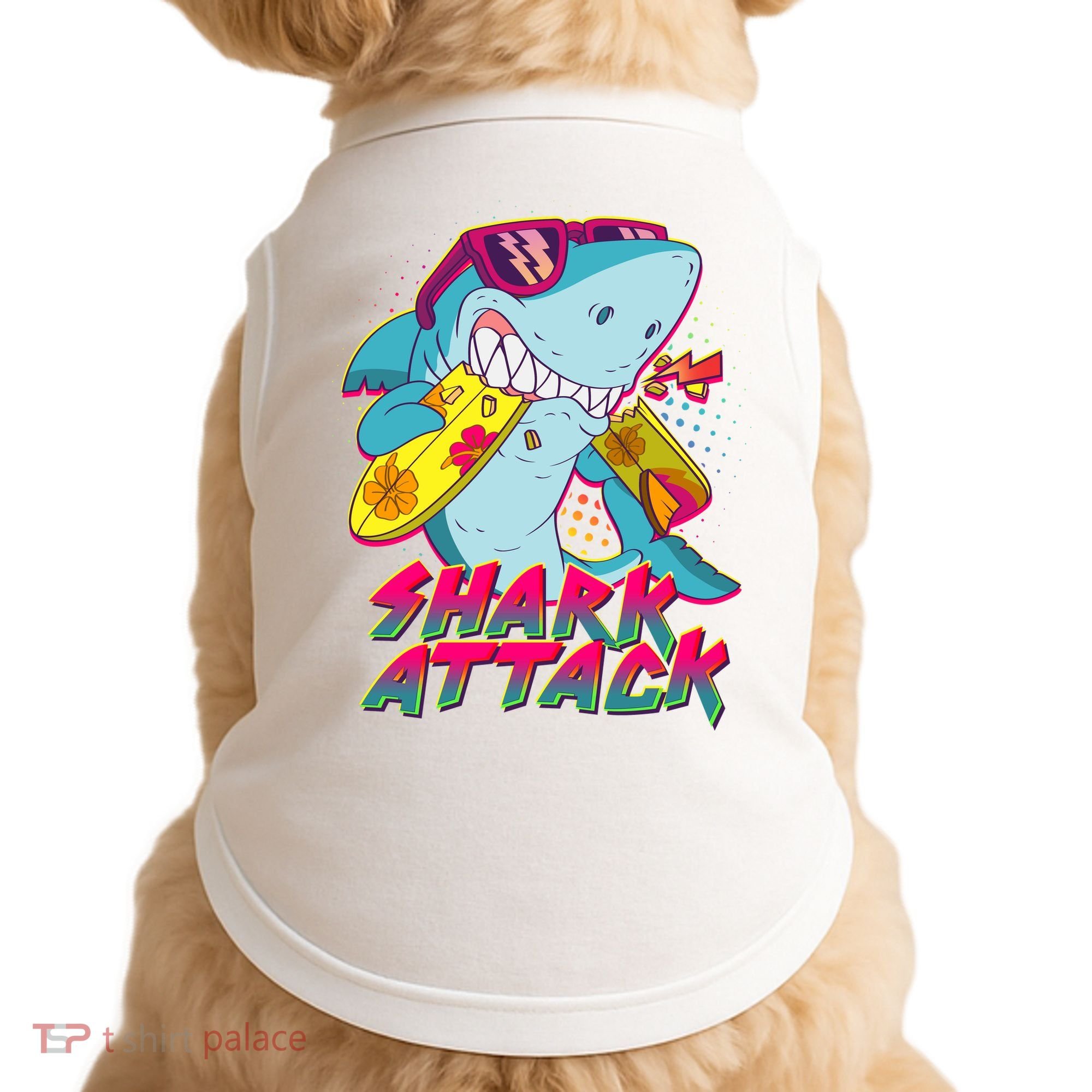 Funny Retro 80s Shark Attack Doggie Tank