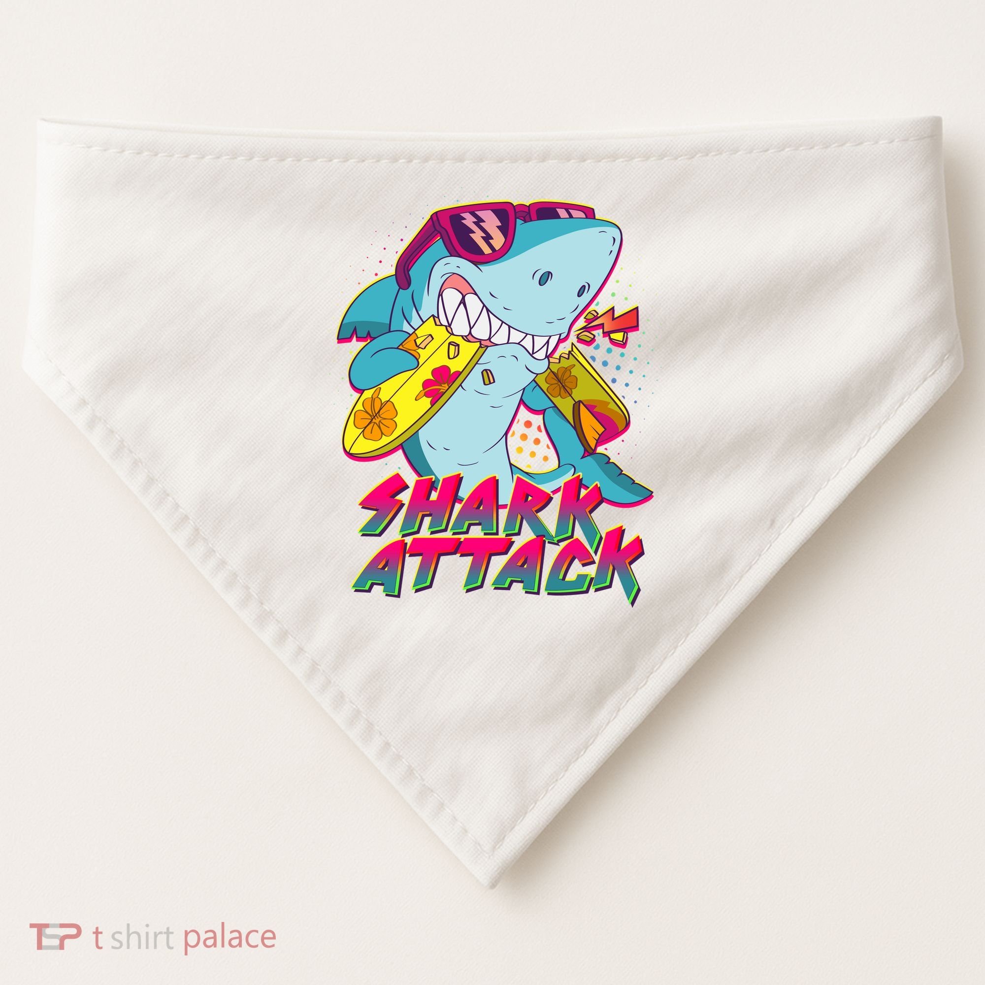 Funny Retro 80s Shark Attack USA-Made Doggie Bandana