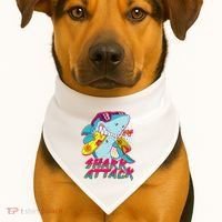 Funny Retro 80s Shark Attack USA-Made Doggie Bandana thumb 1