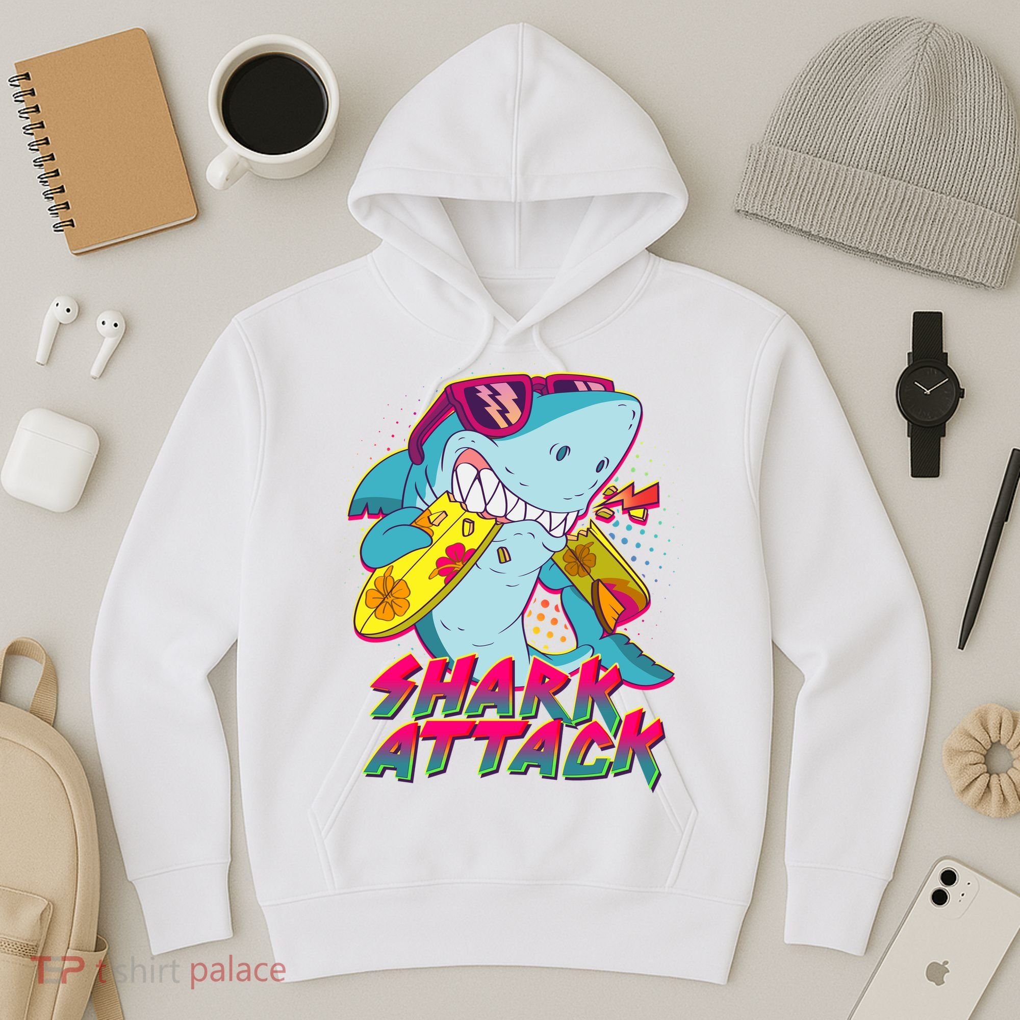 Funny Retro 80s Shark Attack Hoodie