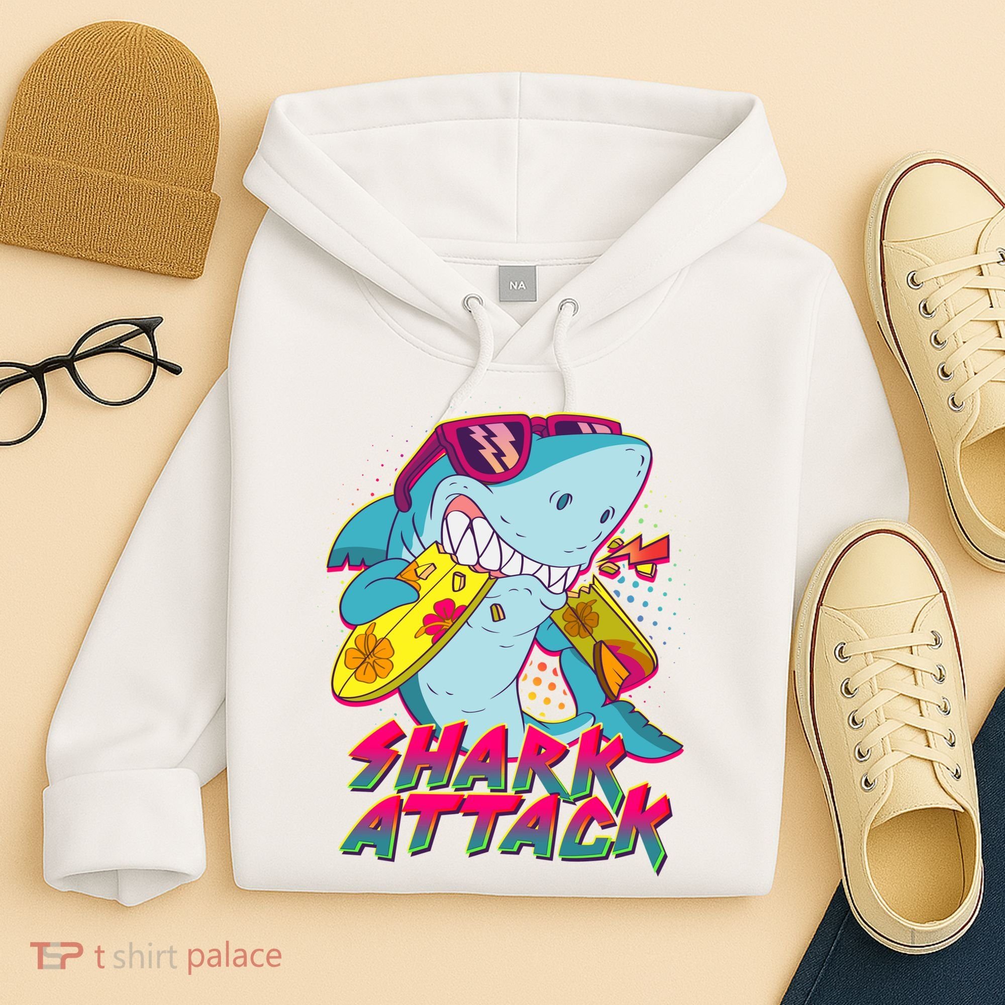 Funny Retro 80s Shark Attack Hoodie