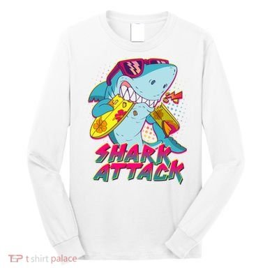 Funny Retro 80s Shark Attack Long Sleeve Shirt