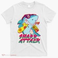 Funny Retro 80s Shark Attack T-Shirt thumb 0