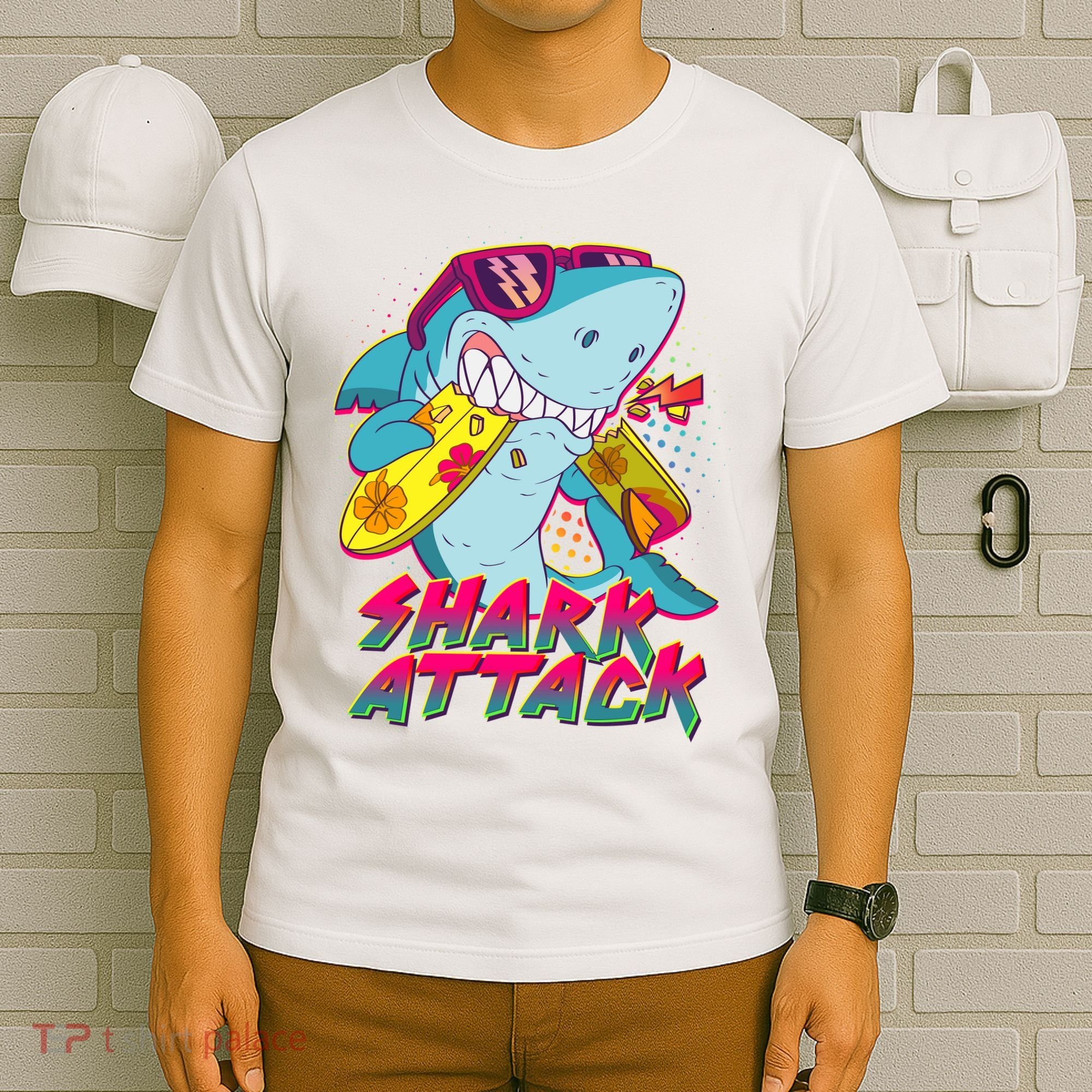 Funny Retro 80s Shark Attack T-Shirt