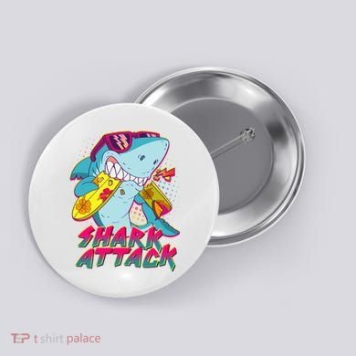 Funny Retro 80s Shark Attack Button