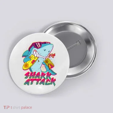 Funny Retro 80s Shark Attack Button