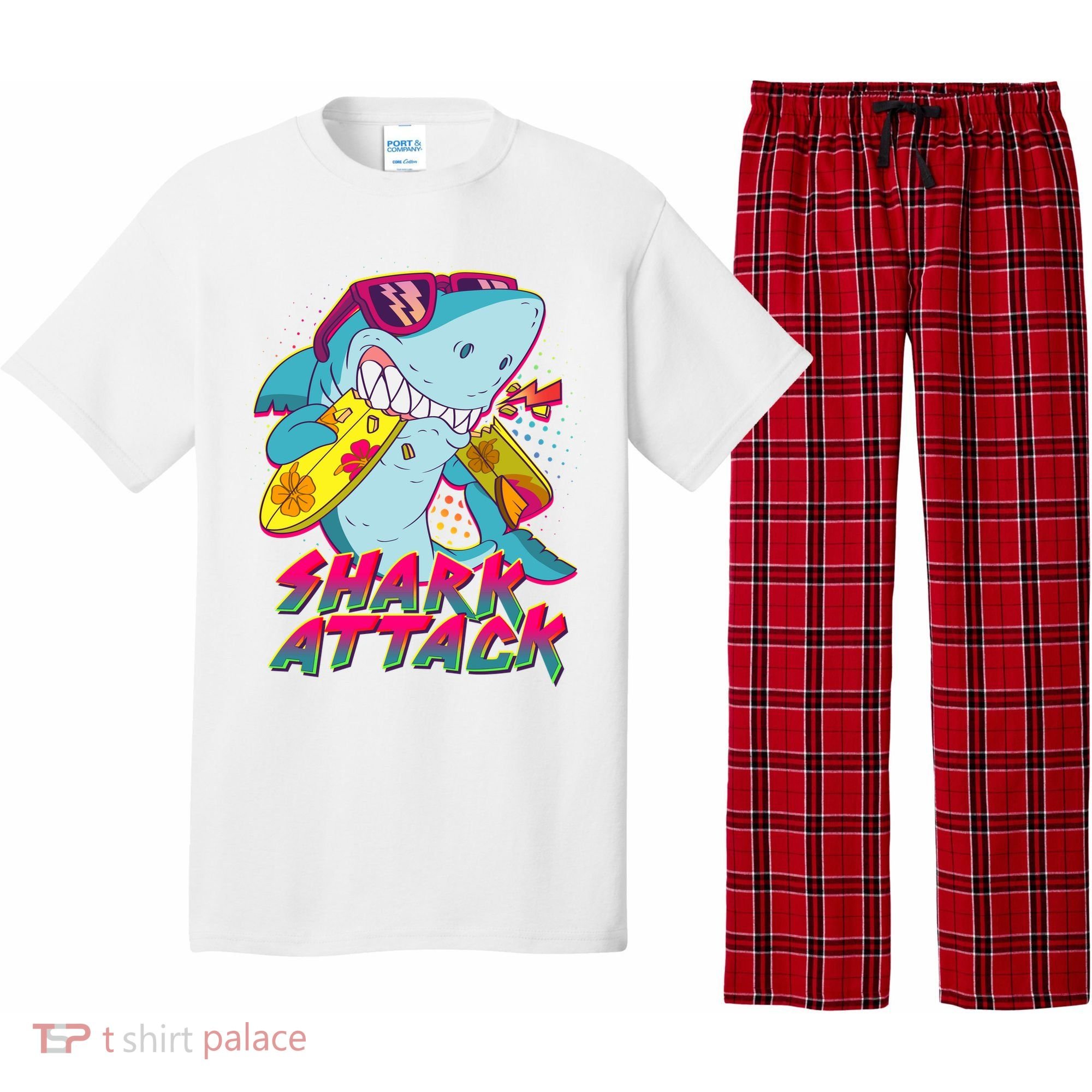 Funny Retro 80s Shark Attack Pajama Set