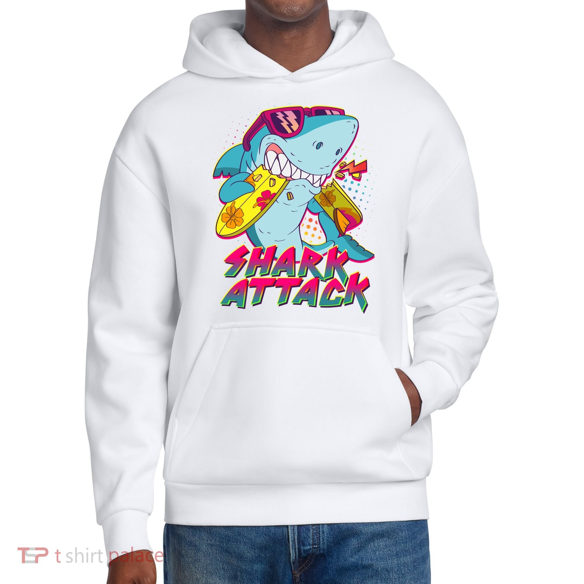 Funny Retro 80s Shark Attack District V.I.T. Heavyweight Hoodie