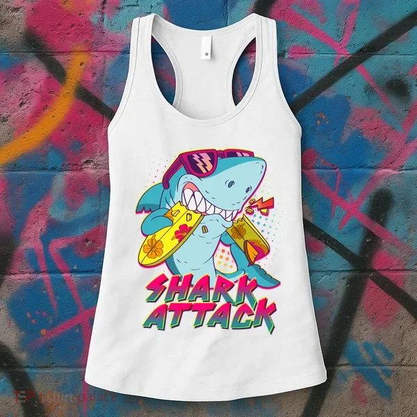 Funny Retro 80s Shark Attack Women's Tank Top