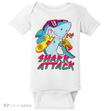 Funny Retro 80s Shark Attack Baby Bodysuit