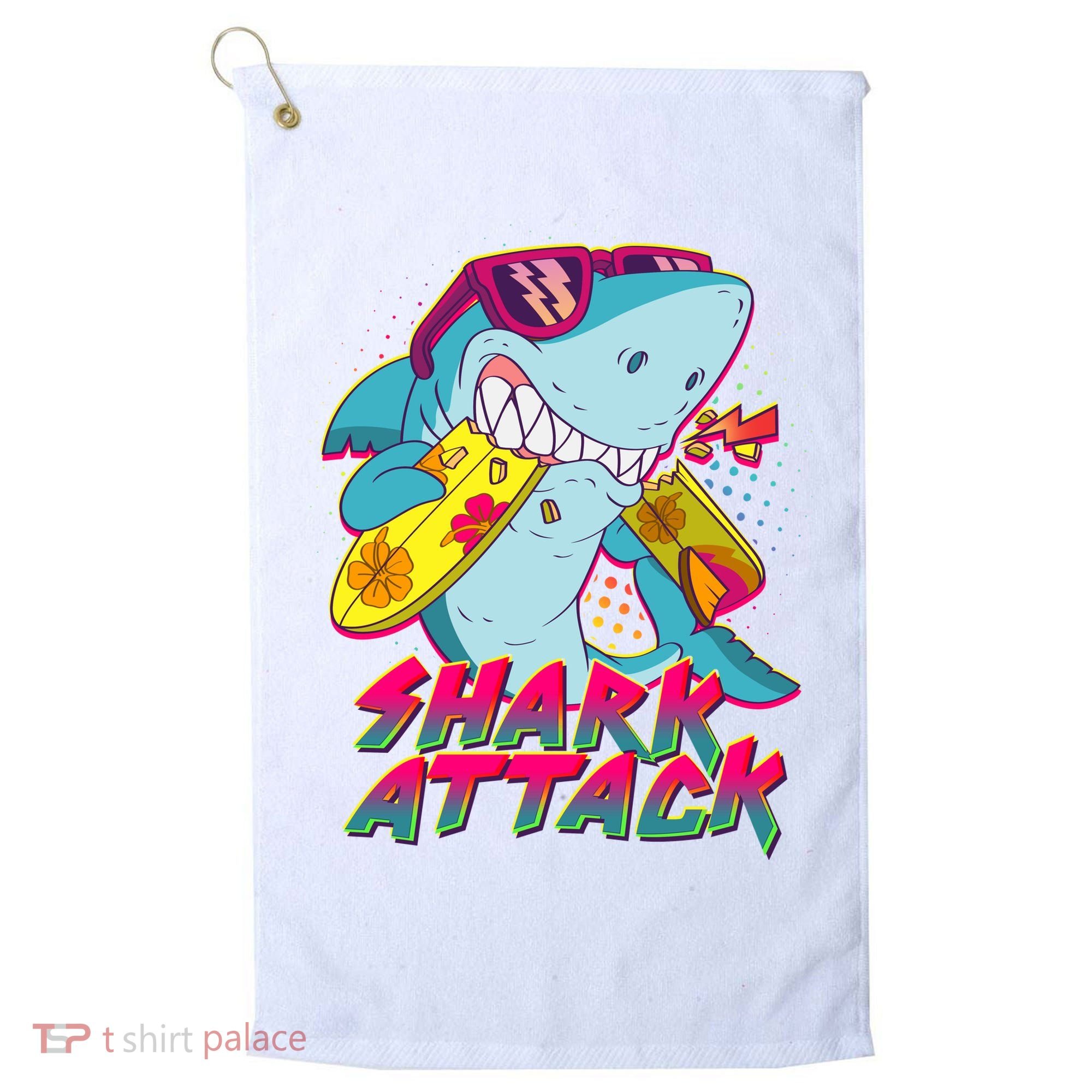 Funny Retro 80s Shark Attack Golf Towel