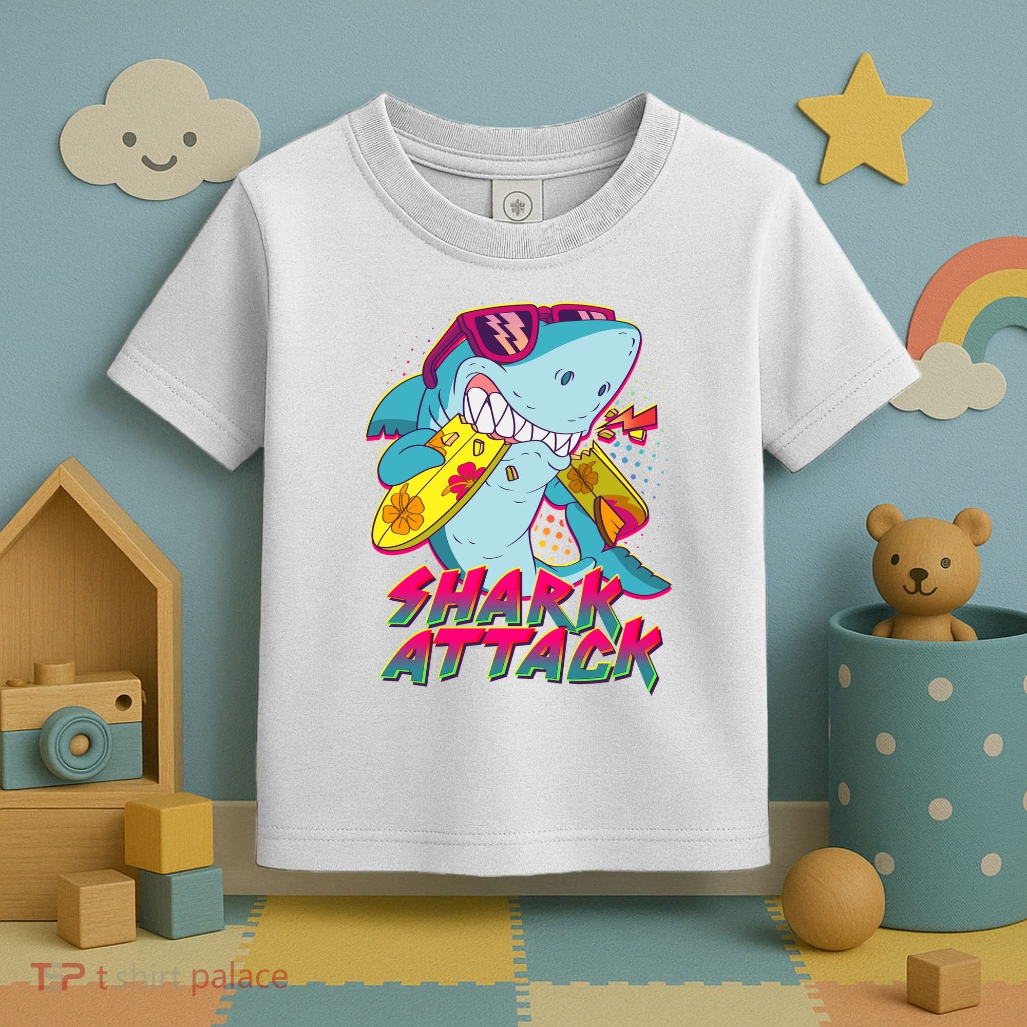 Funny Retro 80s Shark Attack Toddler T-Shirt
