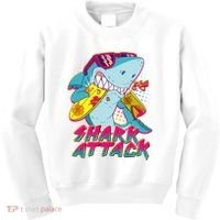 Funny Retro 80s Shark Attack Kids Sweatshirt thumb 0