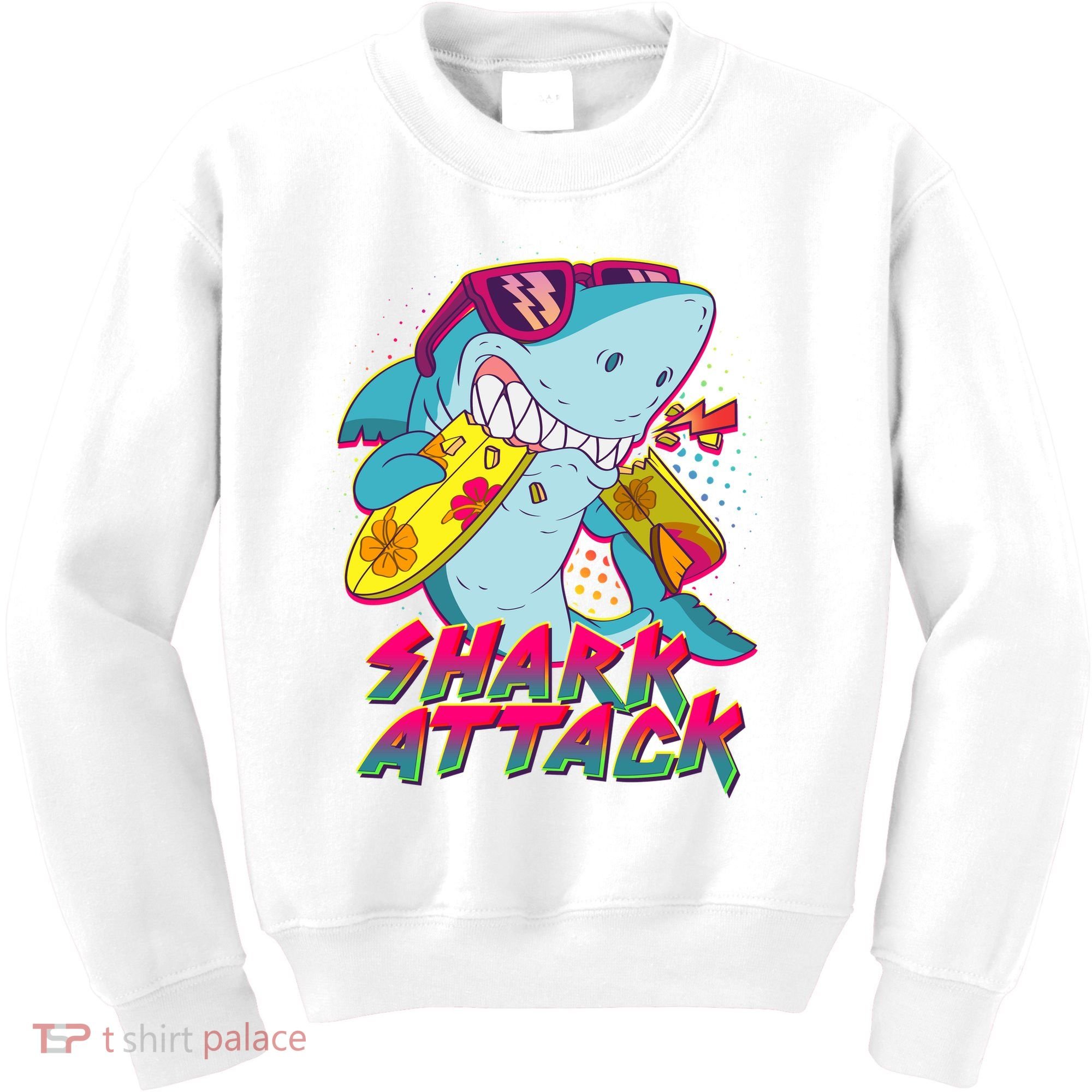 Funny Retro 80s Shark Attack Kids Sweatshirt