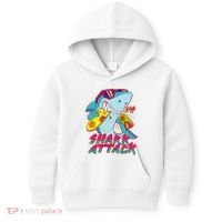 Funny Retro 80s Shark Attack Kids Hoodie thumb 0