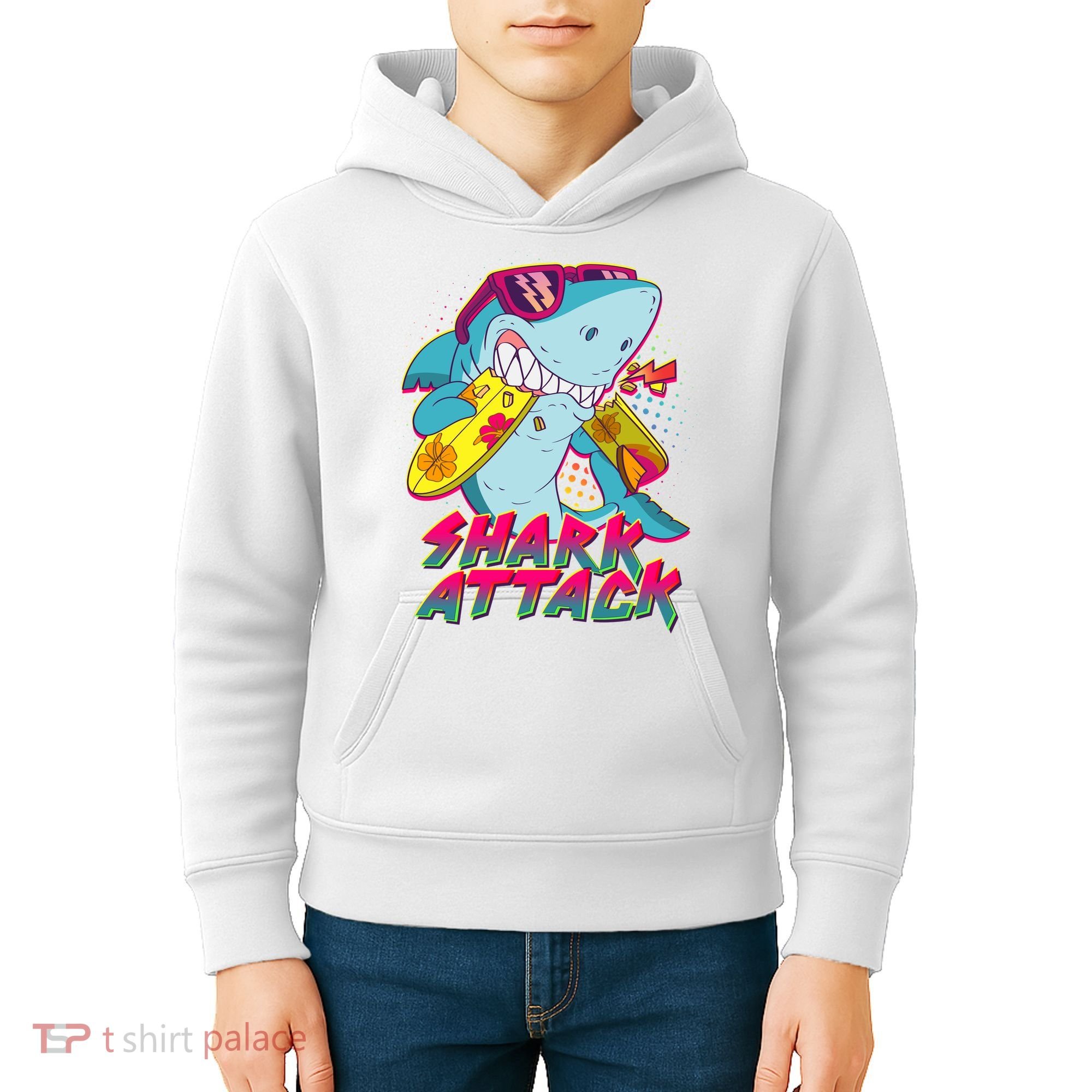 Funny Retro 80s Shark Attack Kids Hoodie