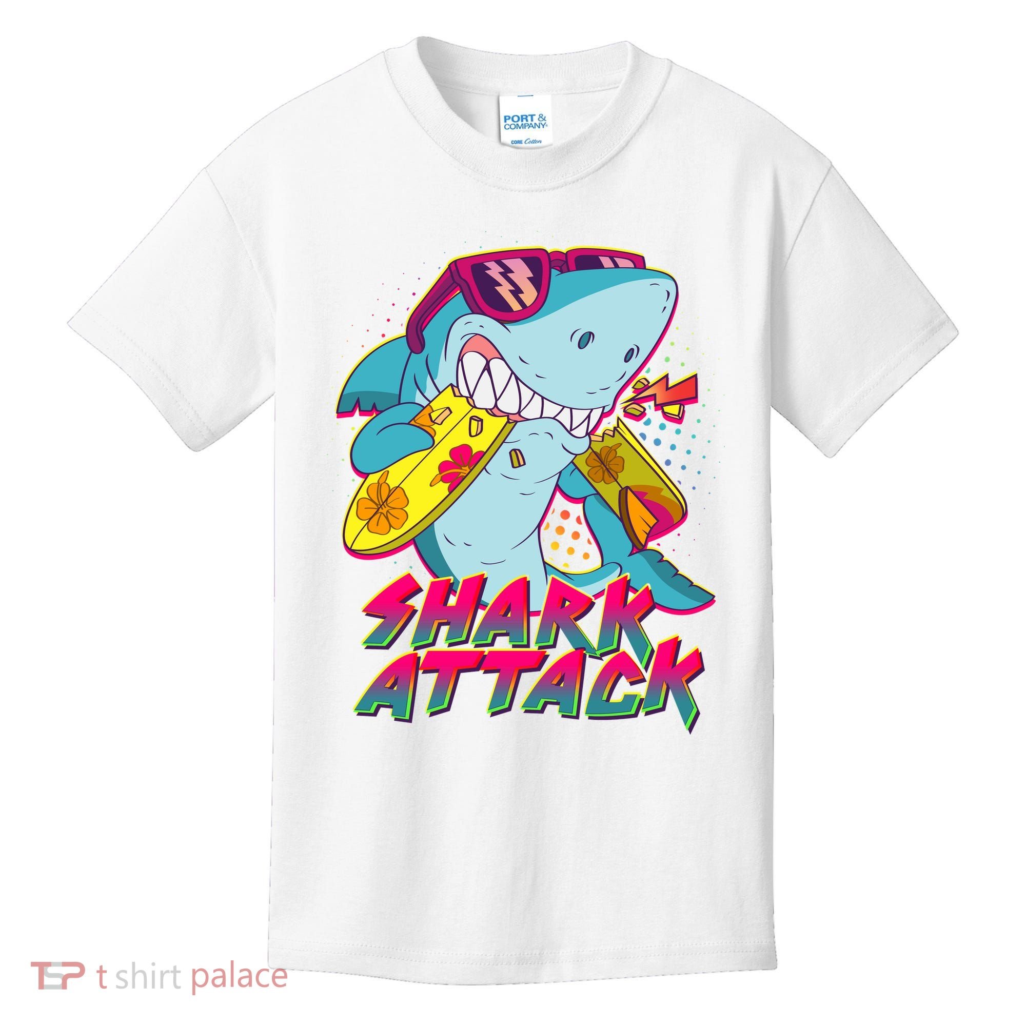 Funny Retro 80s Shark Attack Kids T-Shirt