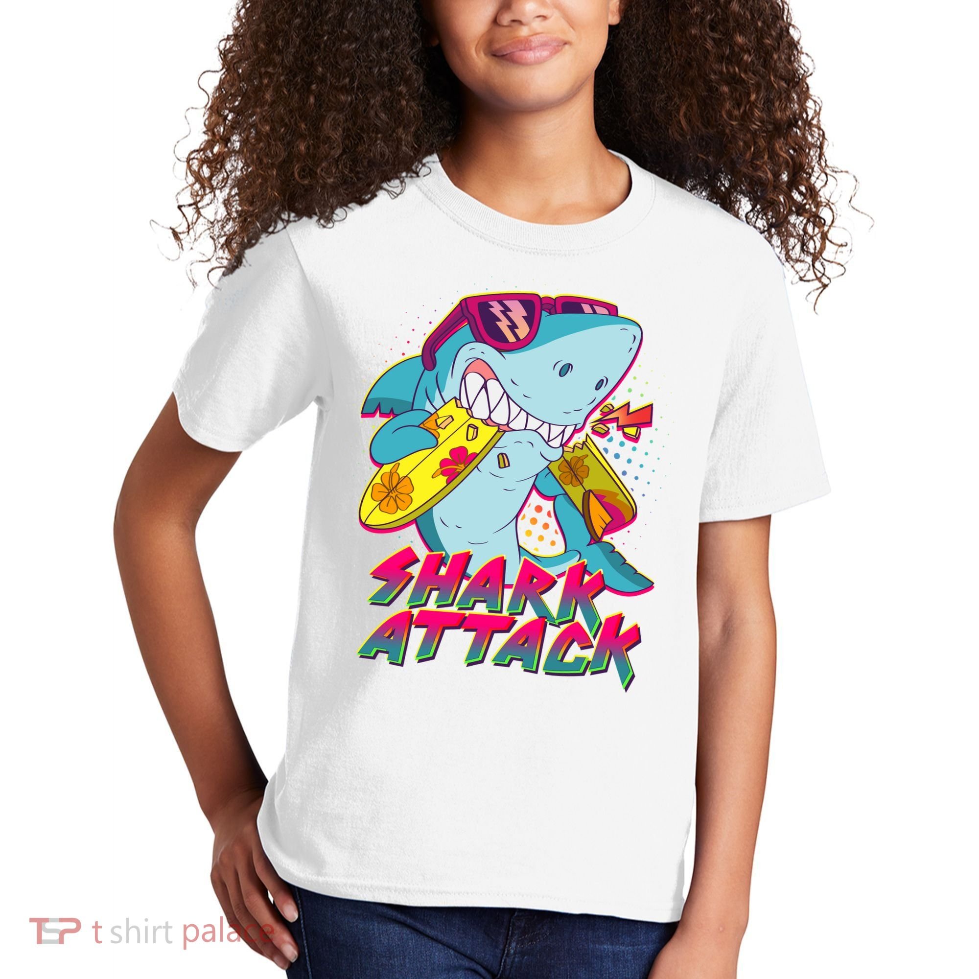 Funny Retro 80s Shark Attack Kids T-Shirt