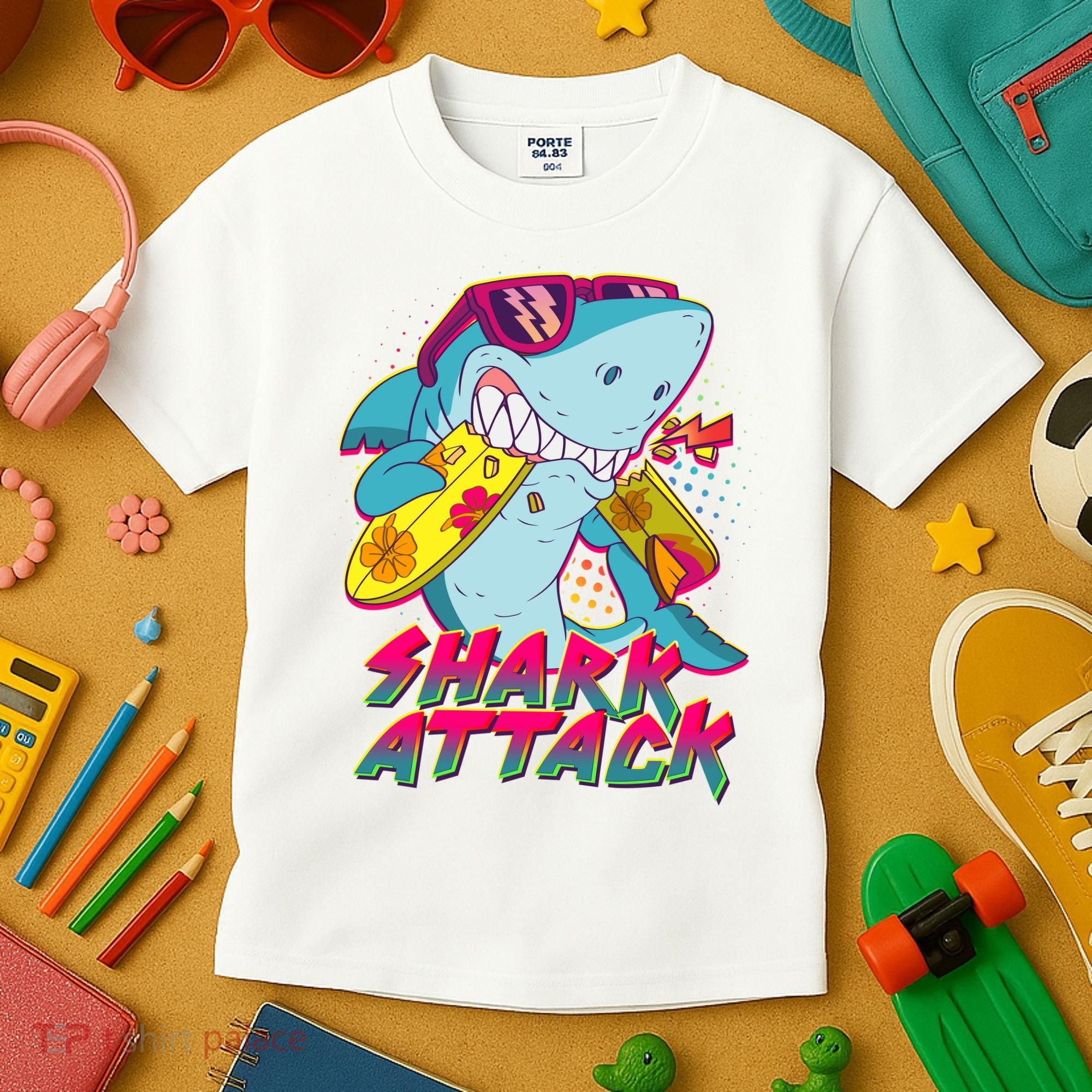 Funny Retro 80s Shark Attack Kids T-Shirt