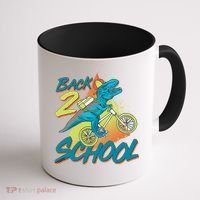 Funny Retro 80's 90's Back To 2 School TRex Dinosaur Bike Coffee Mug thumb 1