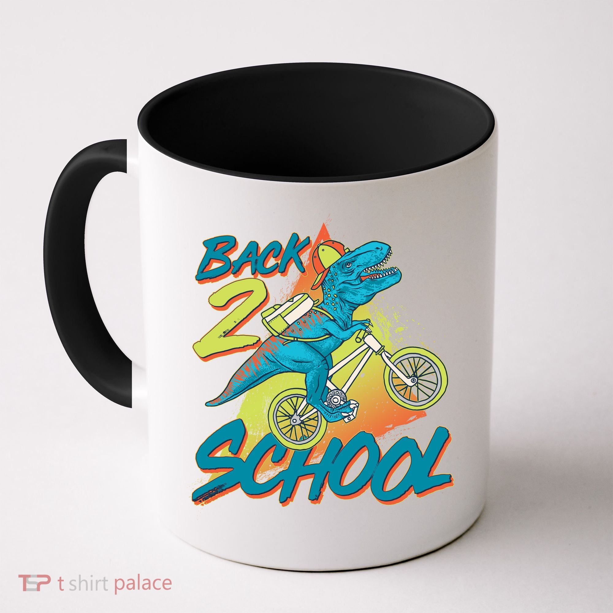 Funny Retro 80's 90's Back To 2 School TRex Dinosaur Bike Coffee Mug