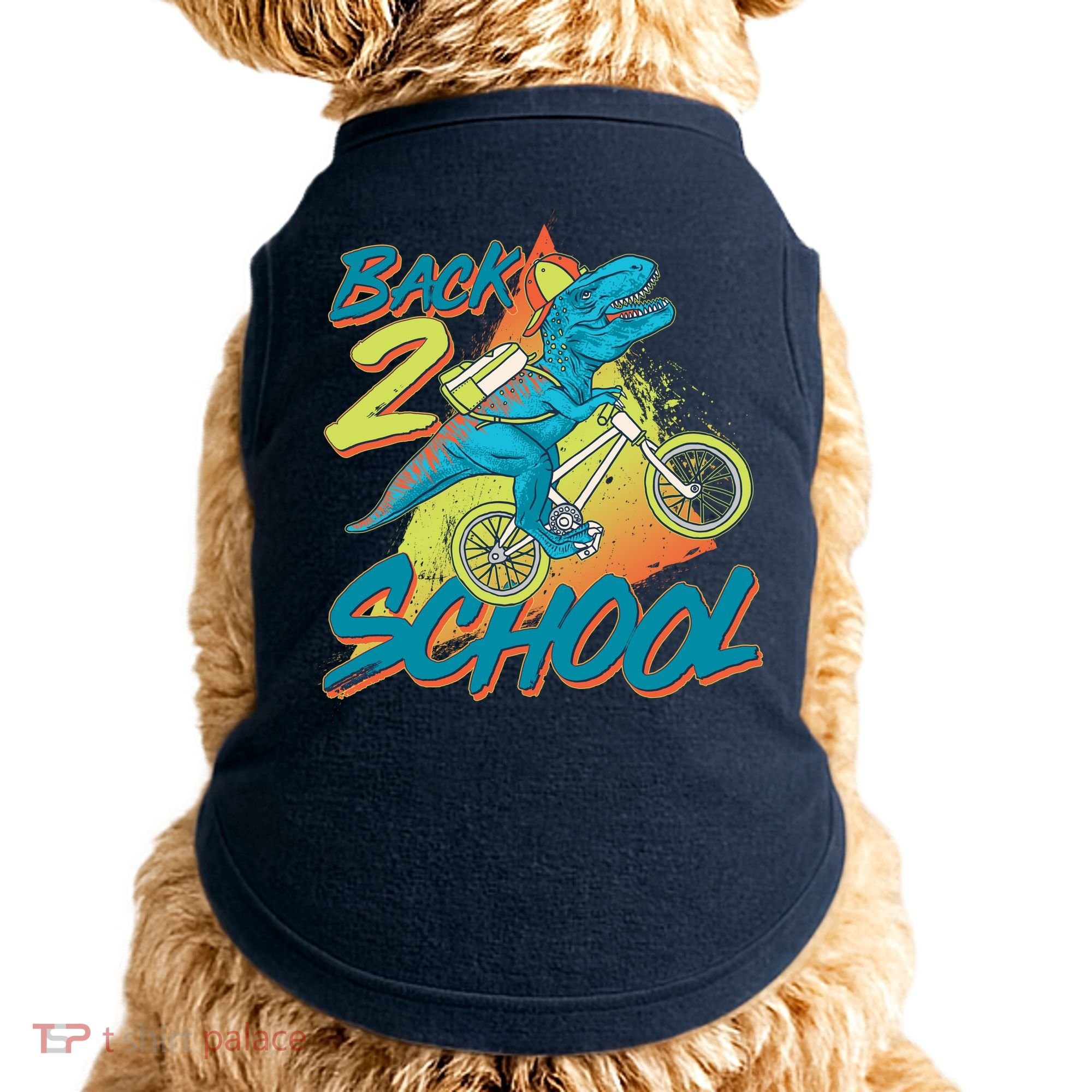 Funny Retro 80's 90's Back To 2 School TRex Dinosaur Bike Doggie Tank