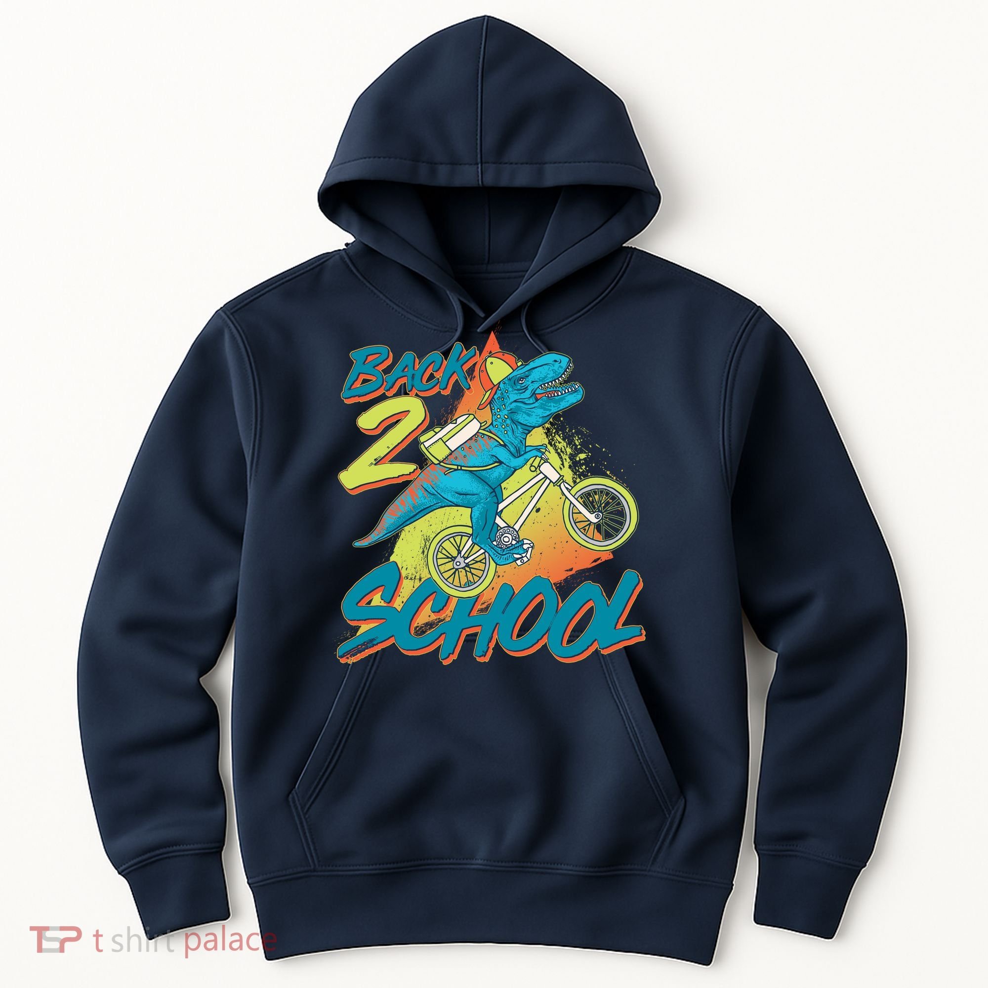 Funny Retro 80's 90's Back To 2 School TRex Dinosaur Bike Hoodie
