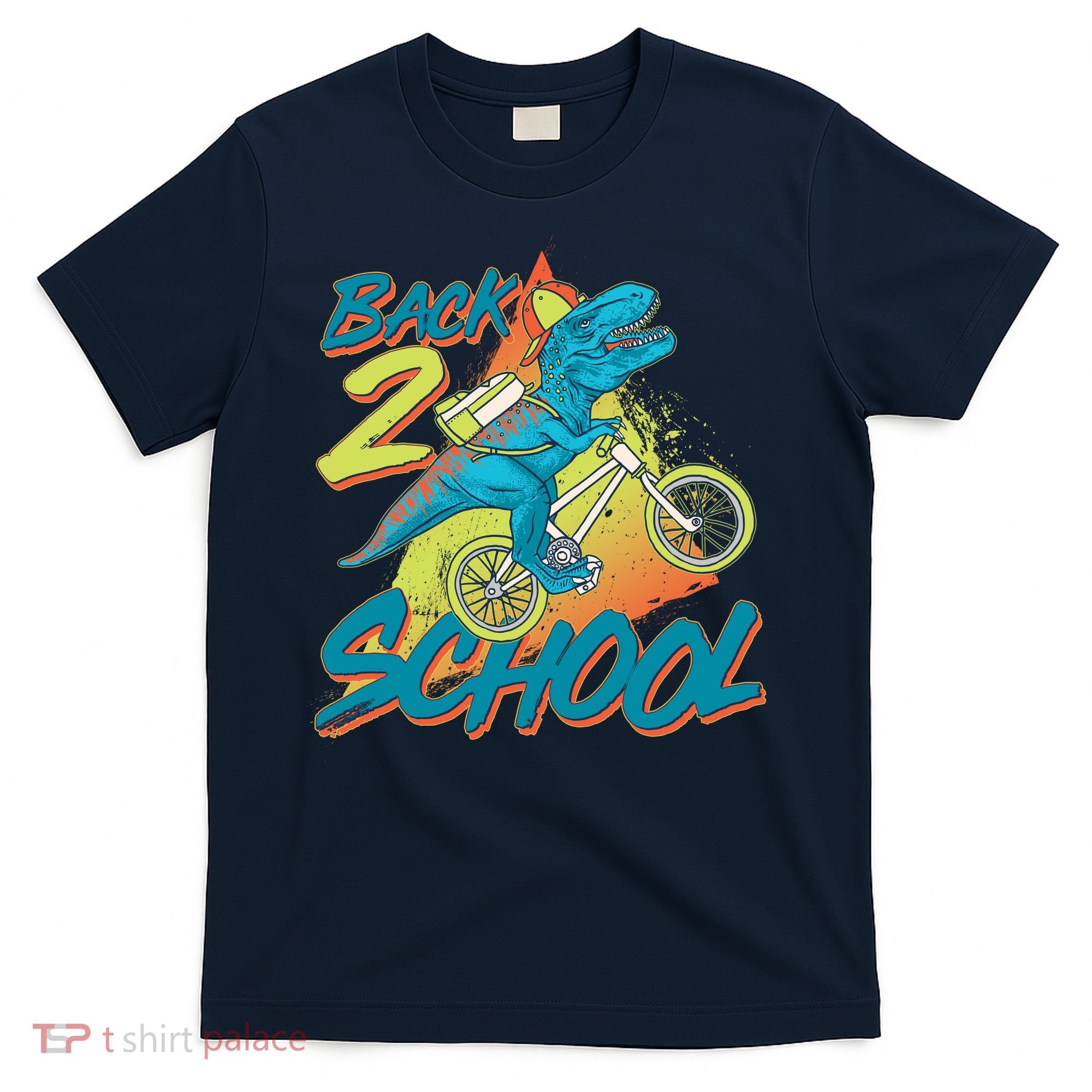 Funny Retro 80's 90's Back To 2 School TRex Dinosaur Bike T-Shirt