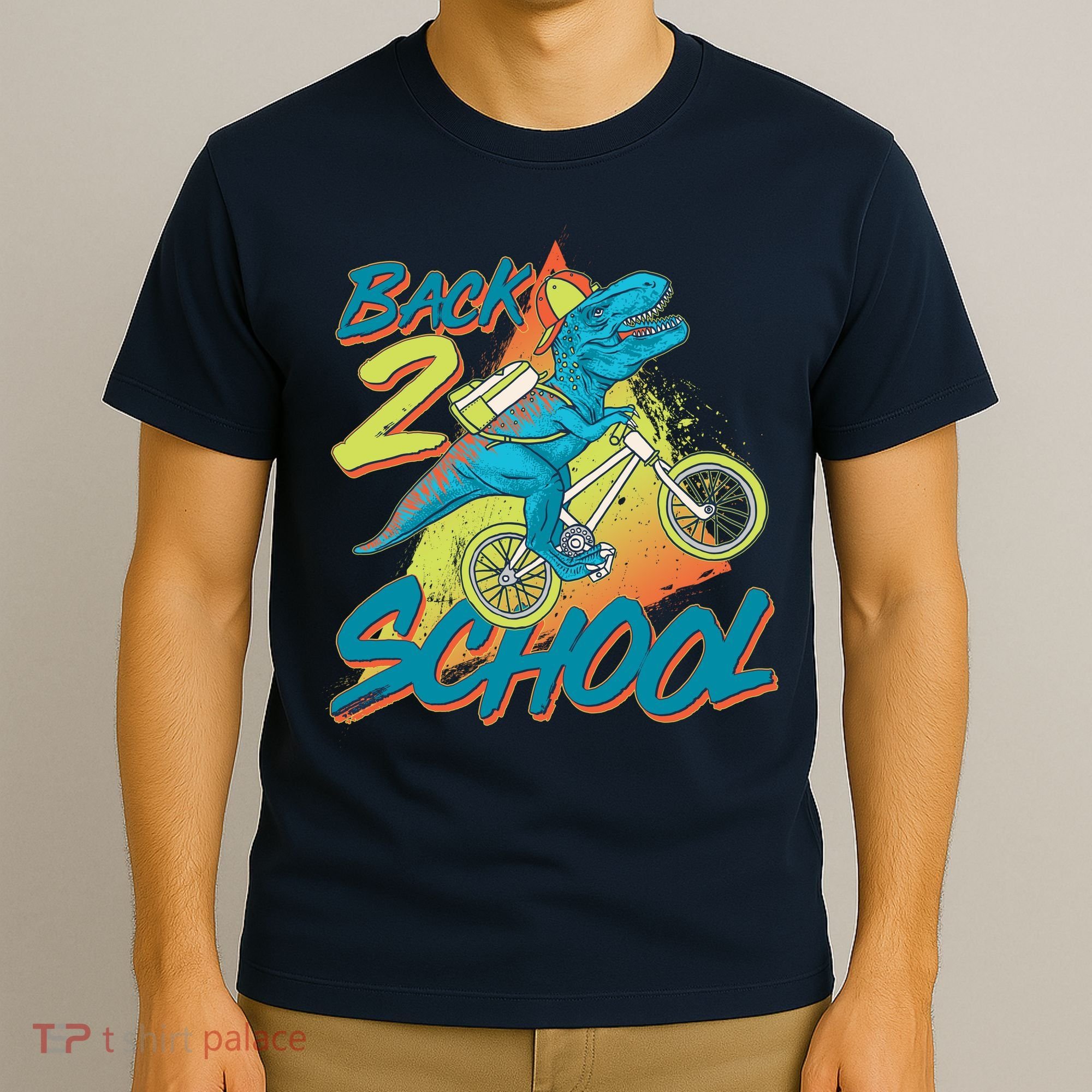 Funny Retro 80's 90's Back To 2 School TRex Dinosaur Bike T-Shirt