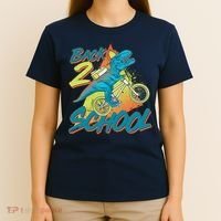 Funny Retro 80's 90's Back To 2 School TRex Dinosaur Bike T-Shirt thumb 4