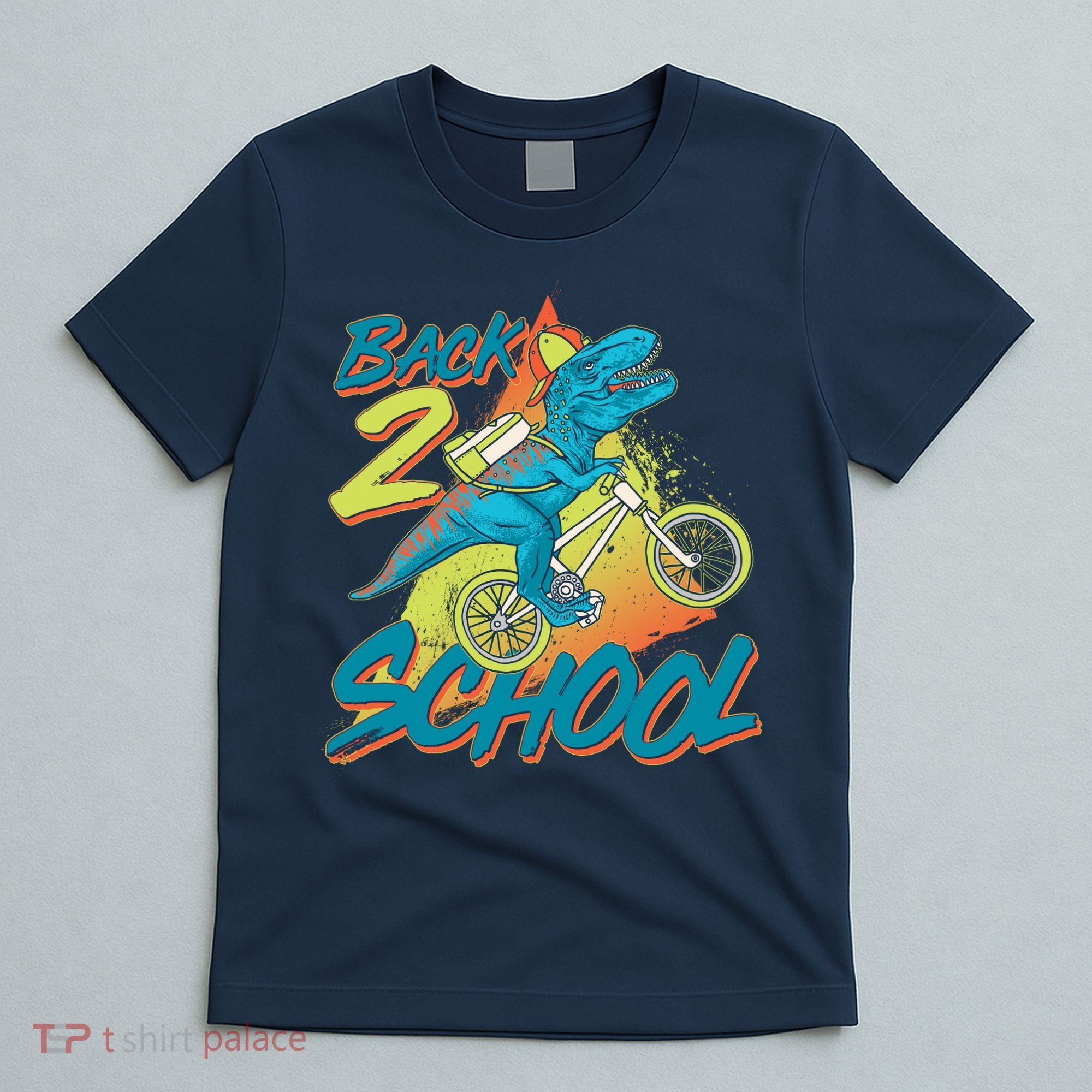Funny Retro 80's 90's Back To 2 School TRex Dinosaur Bike T-Shirt