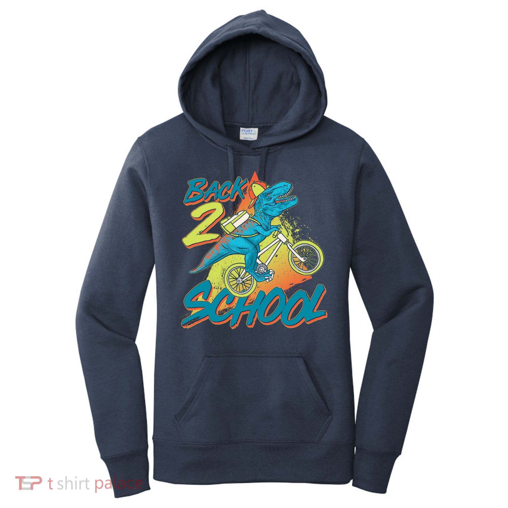Funny Retro 80's 90's Back To 2 School TRex Dinosaur Bike Women's Hoodie