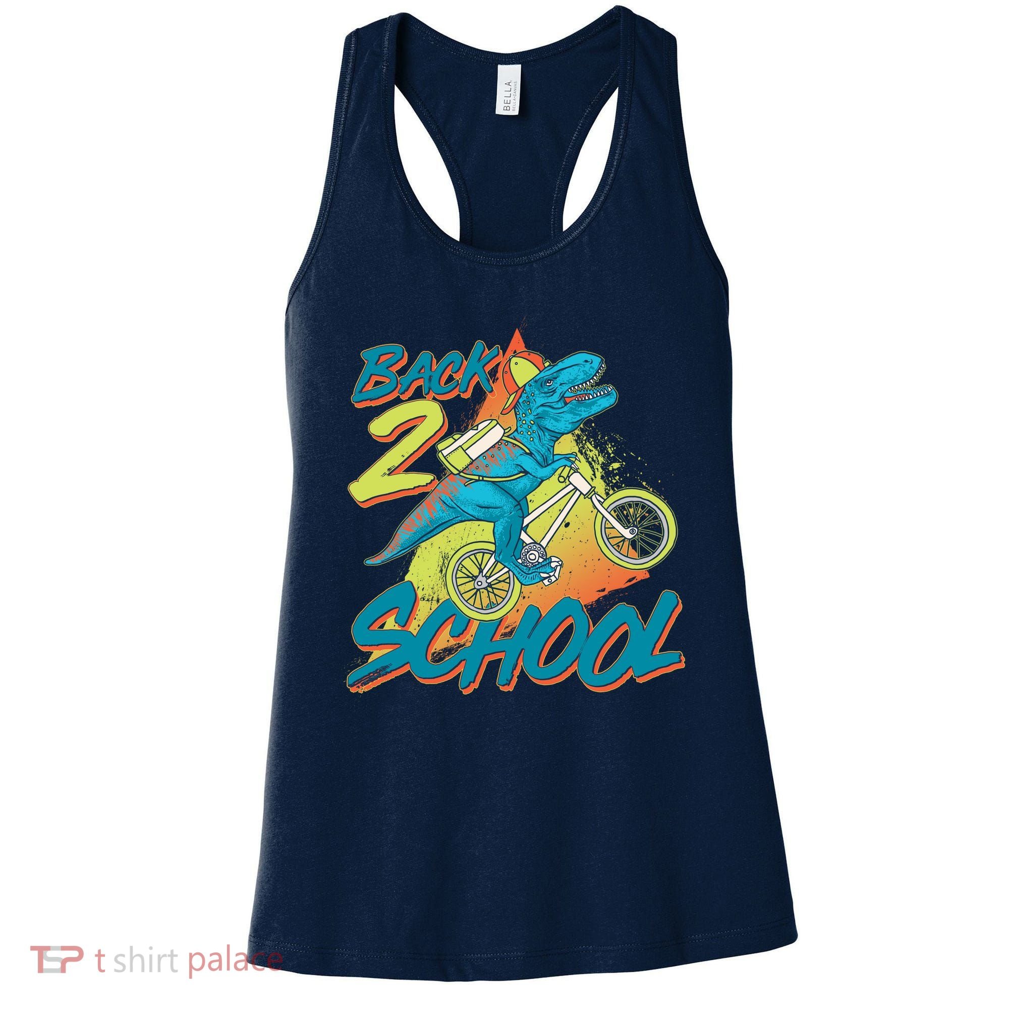 Funny Retro 80's 90's Back To 2 School TRex Dinosaur Bike Women's Tank Top