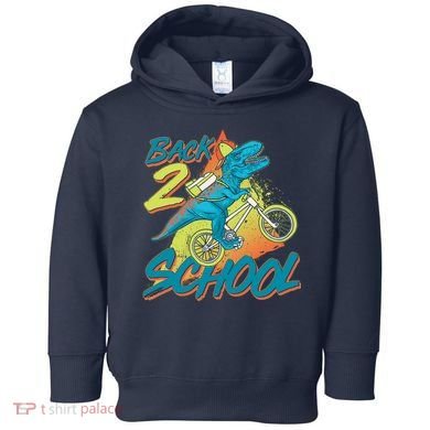 Funny Retro 80's 90's Back To 2 School TRex Dinosaur Bike Toddler Hoodie