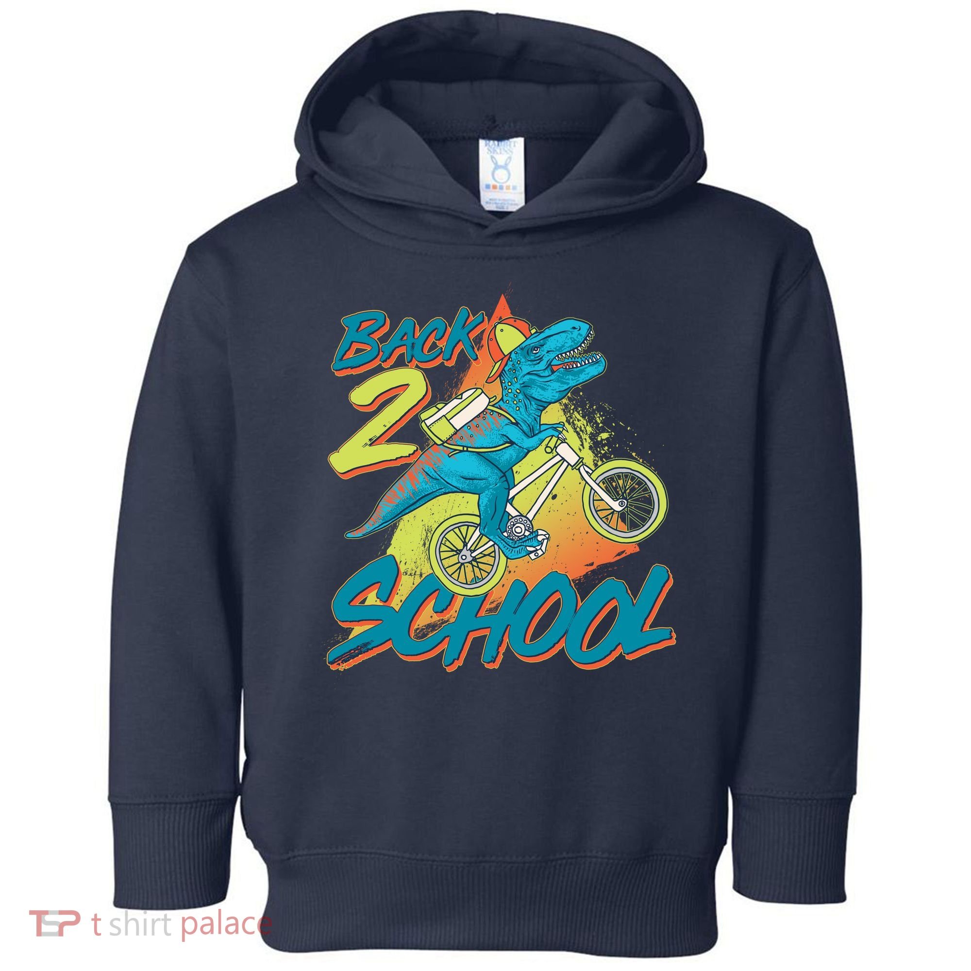 Funny Retro 80's 90's Back To 2 School TRex Dinosaur Bike Toddler Hoodie