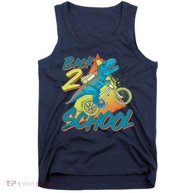 Funny Retro 80's 90's Back To 2 School TRex Dinosaur Bike Tank Top