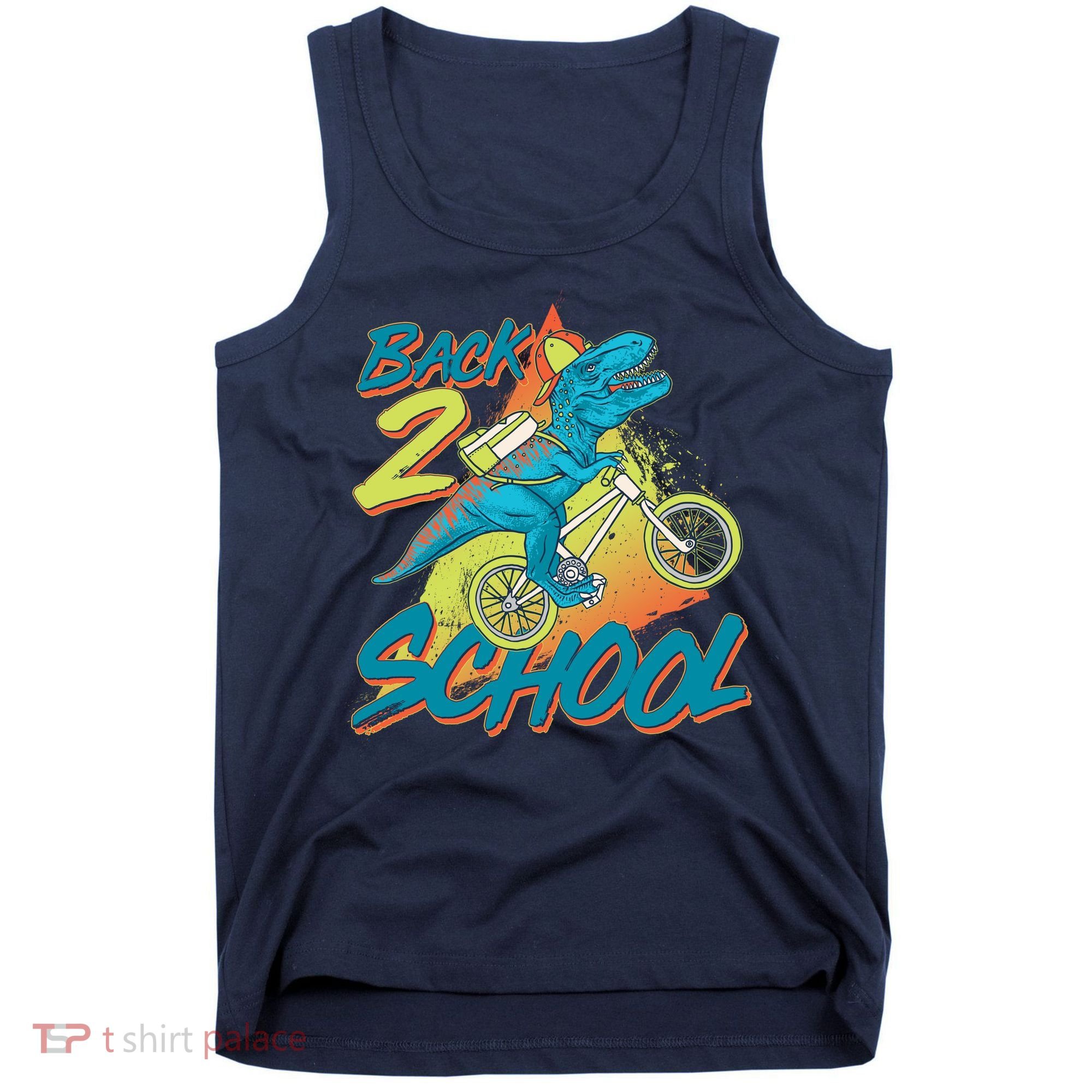 Funny Retro 80's 90's Back To 2 School TRex Dinosaur Bike Tank Top