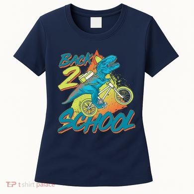 Funny Retro 80's 90's Back To 2 School TRex Dinosaur Bike Women's T-Shirt